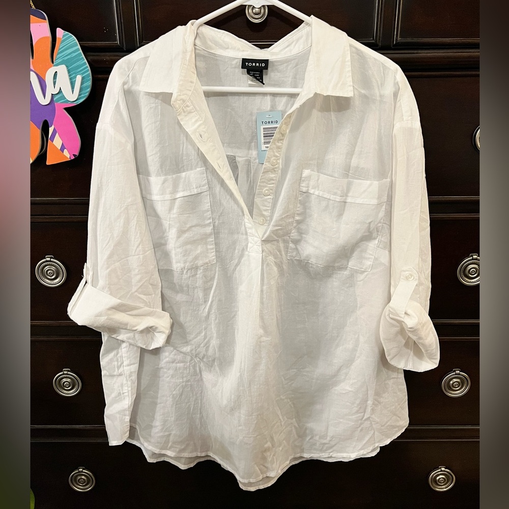 Torrid Madison Georgette Button-Up Long Sleeve Shirt